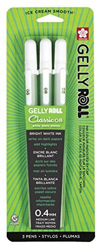 Bianyo White Gel Pen Combo Set, Pack of 7 White Gel Pens and 7 Refills in A Zipper Pouch, Size: Medium