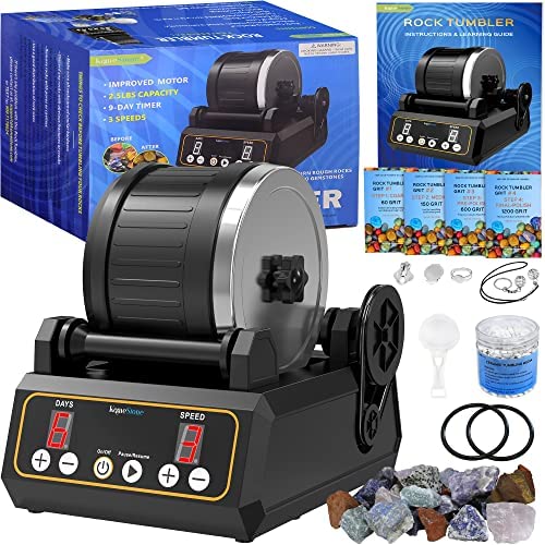 WinHand Rock Tumbler Kit for Adults and Kids - With Noise Reduction Cover,  Speed & Timer Control, Includes 4 Polishing Grits, Rough Gemstones etc