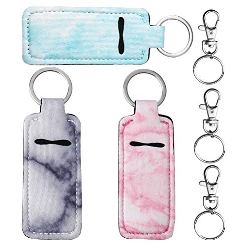 5 Pieces Marble Chapstick Holder Keychain Clip-on Sleeve Chapstick Pouch  Neoprene Keychains Lipstick Holder Elastic Lip Balm Holster Keychain Holder  for Chapstick Tracker Safeguard Travel Accessories