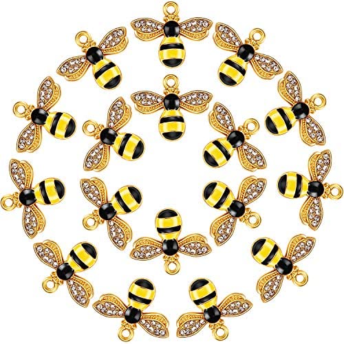 Wholesale 48 Pieces Enamel Bee Charms Bee Rhinestone Pendants Honeybee