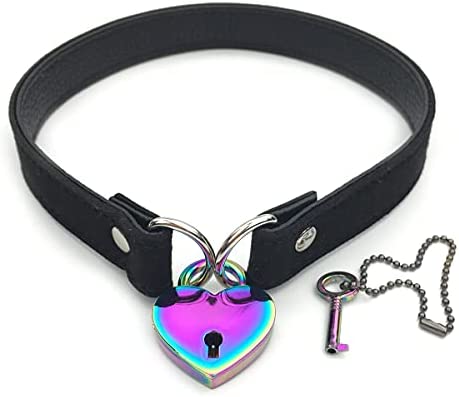 HZMAN Lover Heart Padlock Necklace Padlock Collar Choker for Men Women with Lock and Key 24 inch