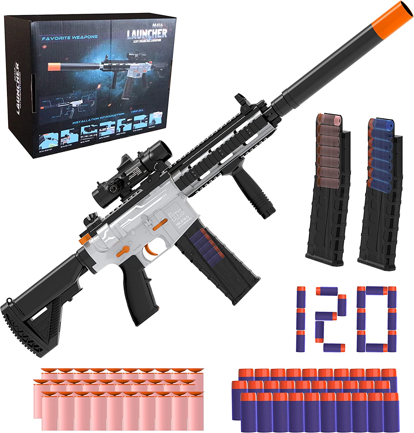 Automatic Toy Guns for Nerf Automatic Machine Gun with Bipod, M416 Electric  Toy Foam Blaster with 150 Darts, Shooting Games Toys