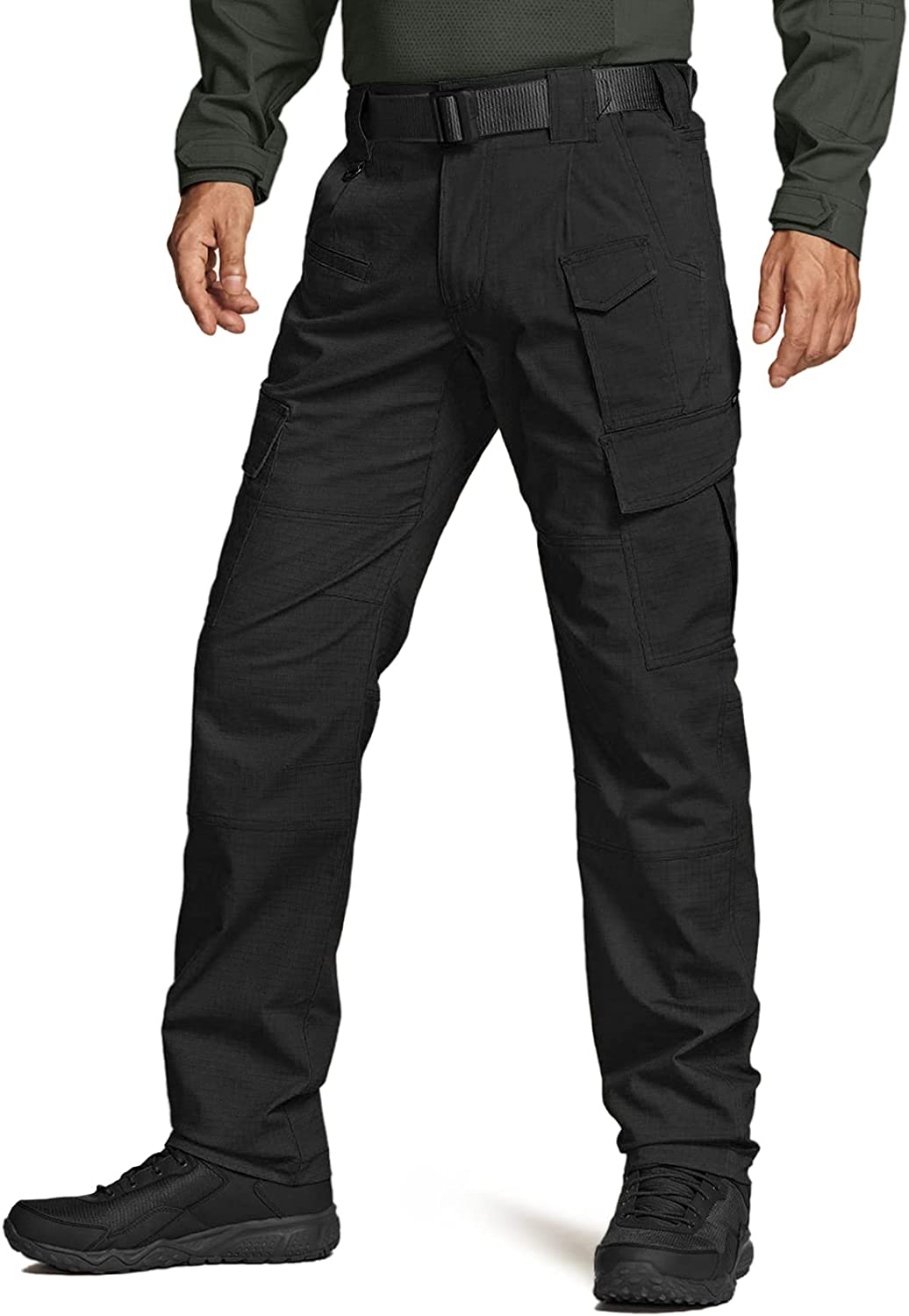 CQR Men's Flex Ripstop Tactical Pants, Water Resistant Stretch Cargo Pants,  Ligh