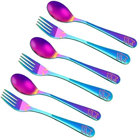 Lehoo Castle Toddler Fork and Spoon, 6pcs Toddler Utensils Kids Silverware,  Safety Stainless Steel Toddler Fork Spoon Set, Children Flatware Set,  Incudes 3 x Spoons, 3 x Forks (Pink) 
