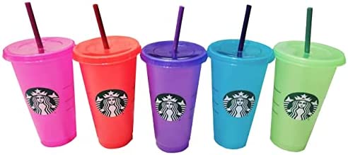 Meoky Color Changing Cups with Lids and Straws - 5 Pack 24 oz