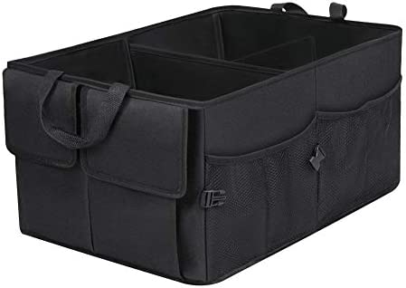 K KNODEL Sturdy Car Trunk Organizer with Premium Insulation Cooler Bag,  Heavy Duty Collapsible for Car, SUV, Truck, or Van (3 Compartments, Black)