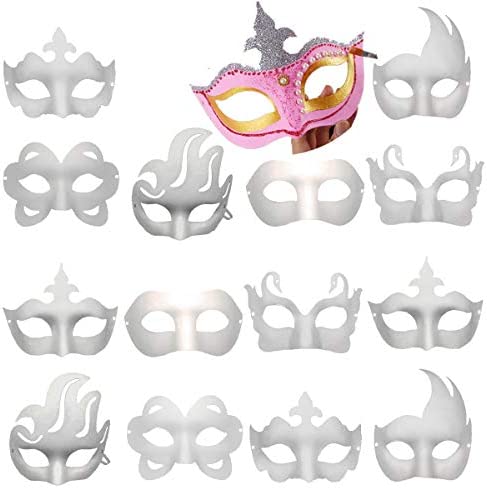 16pcs Diy White Masquerade Mask Paintable Paper Mache Mask White Half Face  Masks For Mardi Gras Cosplay Masquerade Dance Party Halloween