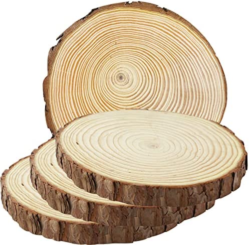  ZOCONE Large Wood Slices 4 Pcs 11-13 Inches Unfinished Wood  Rounds, Natural Paulownia Wood Slices for Centerpieces, Wood Pieces  Decoration with Bark, DIY Wooden Ornaments for Wedding, Painting