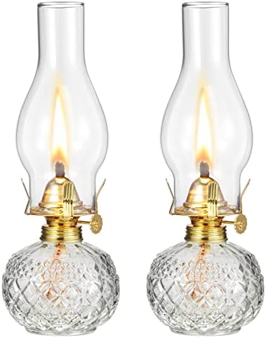  4 Pieces Clear Glass Kerosene Lamps for Indoor Use Large  Chamber Oil Lamp Vintage Decorative Hurricane Lamp Rustic Oil Lantern with  Adjustable Fire Wick for Emergency Lighting Decor, 13 Inches Height 