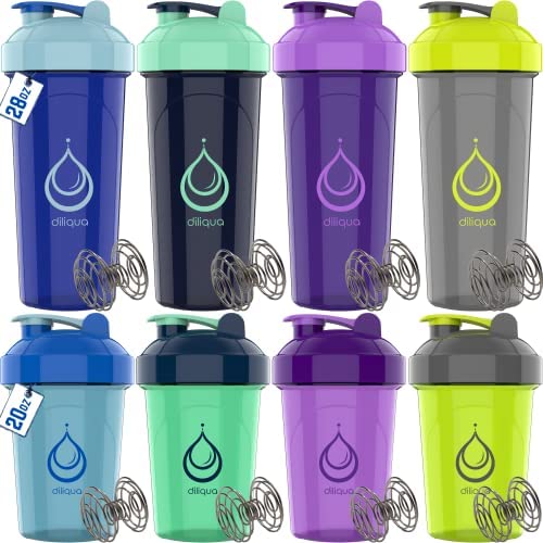 diliqua -10 PACK- small Shaker Bottles for Protein Mixes, BPA-Free &  Dishwasher Safe, 5 Large 28 oz & 5 20 oz