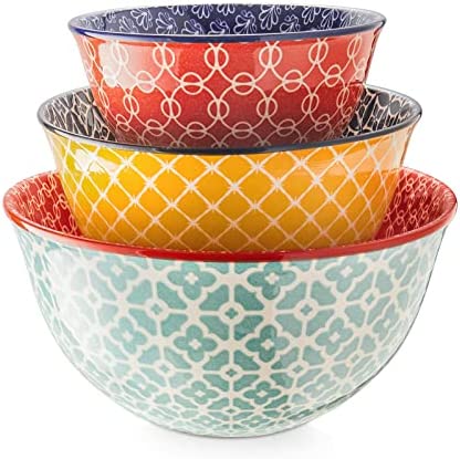 HAPPY KIT Ceramic Mixing Bowls Set, Nesting Bowls Set For Kitchen,Large  5/3/1.5 Quart Bowl Set of 3, Prep Serving Bowl for Baking and Mixing