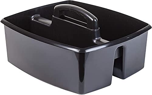 RW Clean Black Plastic Cleaning Caddy - 3 Compartments, with Handle - 15  1/4 x 13 1/4 x 6 3/4 - 1 count box