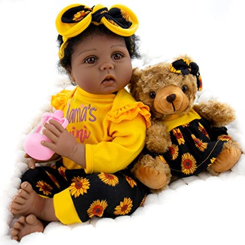 Angelbaby Realistic African American Reborn Baby Dolls Black Girl 19 Inch  Life Like Sleeping Newborn Real Baby Silicone Doll Brown Skin Bebe Reborn