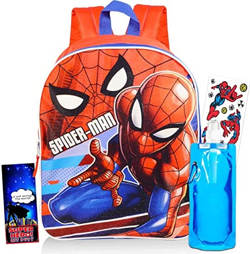 Marvel Spider-Man Backpack Kids 16 5PC Water Bottle School Combo Set–  Seven Times Six