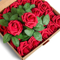 BeautifulLife 50pcs Artificial Flowers Dark Red Roses - Real Looking Fake Flowers, DIY Wedding Decor for Ceremony – Faux Flower Garland Reception Bouquet Centerpieces Baby Shower Party Decorations: Furniture & Decor
