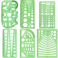Petift 6 Pieces Geometric Drawings Templates, Plastic Measuring Templates, Measuring Templates Building Formwork Stencils Geometric Drawing Rulers for Office, School, Designing and Building, Clear Green