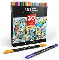 ARTEZA Fabric Markers, Set of 30 Assorted Colors, Permanent and Machine Washable Ink Ideal for Coloring Jeans, T-Shirts, Sneakers, Backpacks, Jackets, and More : Office Products