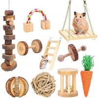Supmaker Hamster Chew Toys, Guinea Pig Toys Natural Wooden Gerbil Rats Chinchillas Toys Accessories Dumbells Exercise Bell Roller Teeth Care Molar Toy for Birds Bunny Rabbits Gerbils : Pet Supplies