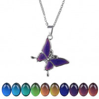 FM FM42 Temperature Sensing Color Changing Butterfly Pendant Necklace with 19.29" Stainless Steel Rolo Chain (Butterfly-1) ZN1128: Jewelry