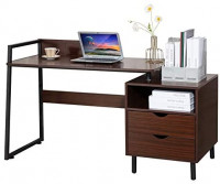 56'' Computer Desk, Study Writing Table for Home Office, Modern Simple Style PC Workstation with Storage Drawer and Baffle, Metal Frame for Indoor Use: Kitchen & Dining