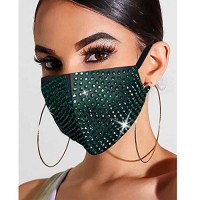 Fstrend Sparkly Rhinestones Face Mask Green Crystal Face Cover Cotton Masquerade : Beauty