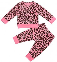 Newborn Baby Boy Girl Leopard Outfit Long Sleeve T-Shirt Top Drawstring Pants 2pcs Fall Winter Clothes Set: Clothing