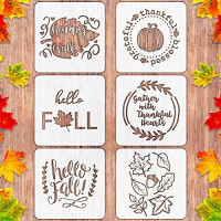 6 PCS Fall Thanksgiving Stencils for Painting on Wood 12 Inch Large Reusable Pumpkin Stencils for Farmhouse Home Decor