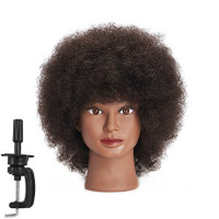 Traininghead 10'' Afro Mannequin Head With 100% Human Hair Training Head Manikin Cosmetology Doll Head For Hairdresser With Clamp Stand (C) : Beauty