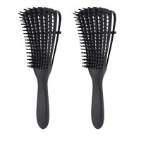 EZ Detangling Brush for Curly Hair Detangler for Afro America Textured 3a to 4c Kinky Wavy Wet Dry Long Thick Natural Black Hair Apply Conditioner/Oil (2 Pack, Black) : Beauty