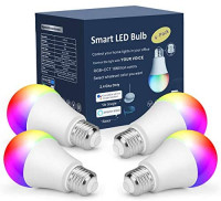 OHLUX Smart WiFi LED Light Bulbs Compatible with Alexa and Google Home (No Hub Required), RGBCW Multi-Color, Warm to Cool White Dimmable, 60W Equivalent, 7W E26 A19 Color Changing Bulb-4PACK