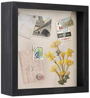 Love-KANKEI Shadow Box Frame 11x11 Shadow Box Display Case with Solid Wood Frame and Removable Glass Window Memory Box for Memorabilia Photos Awards Medals Weathered Black