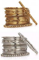 Efulgenz Boho Vintage Antique Ethnic Gypsy Tribal Indian Oxidized Silver Gold Plated Combo Bracelet Bangles Set Jewelry (20 pc each): Clothing