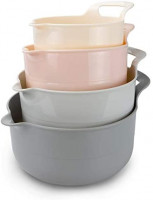 Cook with Color Mixing Bowls - 4 Piece Nesting Plastic Mixing Bowl Set with Pour Spouts and Handles (Ombre Pink): Kitchen & Dining