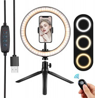 10" Ring Light, with Phone Holder Selfie Ring Light, 3 Lighting Modes and 10 Brightness Levels, for Live Streaming, YouTube, Makeup, Video Shooting, Vlog, Selfie (Remote Control for iPhone Android)