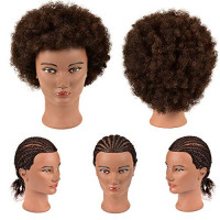 Manequin Head Afro Mannequin Head 100% Human Hair Mannequin Head Hairdresser Training Head Manikin Cosmetology Doll for Hairdresser Practice Styling Braiding with Clamp Stand : Beauty