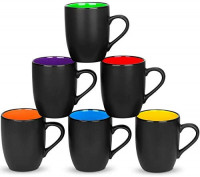 6 Pack Large Coffee Mug Set 16 Ounces, DeeCoo Matte Black Porcelain Mug - DeeCoo Large-sized Ceramic Restaurant Drinking Cups for Coffee, Tea, Juice, Cocoa: Kitchen & Dining