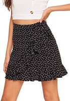 WDIRARA Women's Polka Dots Knot Wrap Side Ruffle Mini Skirt at Women’s Clothing store