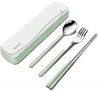 DEVICO Travel Utensils, 18/8 Stainless Steel 4pcs Cutlery Set Portable Camp Reusable Flatware Silverware, Include Fork Spoon Chopsticks with Case (Green): Flatware Sets