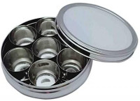 Stainless Steel Transparent Lid Masala Box 7 Container with 7 Spoon Spice Box, Kitchen Spice Box Spice Box Indian Masala Dabba: Kitchen & Dining
