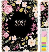 HARDCOVER 2021 Planner: (November 2020 Through December 2021) 5.5"x8" Daily Weekly Monthly Planner Yearly Agenda. Bookmark, Pocket Folder and Sticky Note Set (Black Floral) : Office Products