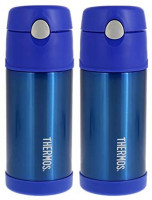 Thermos FUNtainer Vacuum Insulated Stainless Steel Kids Drinkware Bottle with Straw - Tasteless and Odorless, BPA Free, Great for Children (Metallic Blue, 12 ounce): Kitchen & Dining