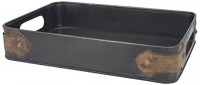 Stonebriar Rectangle Slate Metal Serving Tray with Rust Trim & Cutout Handles, Industrial Butler Tray, For Serving Drinks & Snacks, Centerpiece for Coffee Table, Document Organizer for Desk or Office: Home & Kitchen