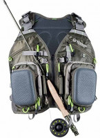 Elkton Outdoors Universal Fit Fly Fishing Vest Backpack with Hard Shell Storage Compartments and Rod Holders: Clothing