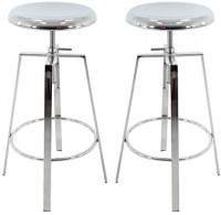 Brage Living 4-Legged Chrome Backless Metal Round Seat Adjustable Height Bar Stools with Footrest (Set of 2) (Chrome): Furniture & Decor