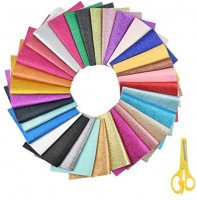 BUYGOO Glitter Faux Leather Sheets, 32 Colors Shiny Faux Leather Sheets PU Faux Leather Fabric Sheet for Bow, Earring, Jewelry Making, Sewing, Shoe Making and Craft Making, 8.6" x 12.6"
