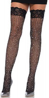 Leg Avenue Women's Stay up lace top Lurex Shimmer Cable net Thigh Highs, Black, O/S: Clothing