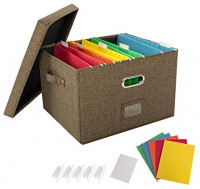 JSungo 2 Pack File Organizer Box Office Document Storage with Lid, Collapsible Linen Hanging Filing Organization, Home Portable Storage with Handle, Letter Size Legal Folder, Brown: Home Improvement