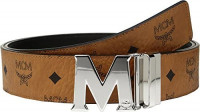 MCM Men's Silver M Buckle Reversible Belt, Cognac & Silver, One Size: Home & Kitchen
