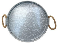 Galvanized Round Metal Serving Tray for Home, Office, Party, Wedding, Spa, Serving - Jumbo Serving Tray & Display Perfect for Rustic, Vintage Decoration in Kitchen & Dining Room (Round): Kitchen & Dining
