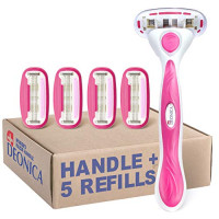 Razor for Women and 5-Blade, Handle, 5 Cartridges - for Sensitive Skin, Ceramic Coated Blade Refills for a Smooth and Close Shave: Beauty